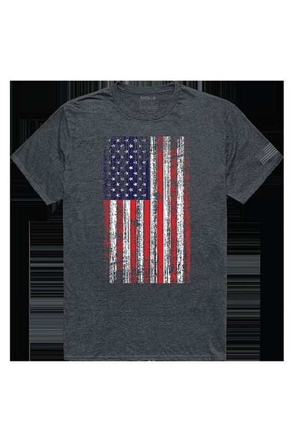 Distressed Flag Tactical Graphic Tee Shirt, Heather Charcoal - Medium
