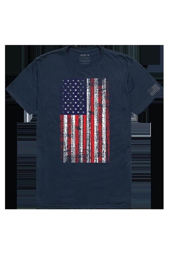 Distressed Flag Tactical Graphic Tee Shirt, Navy - Small