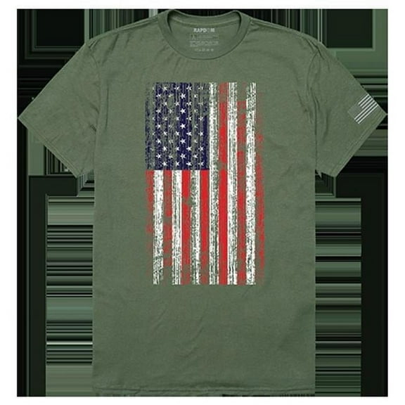 Distressed Flag Tactical Graphic Tee Shirt, Olive - 2XL