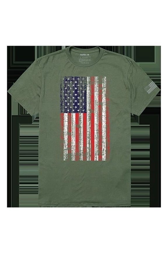 Distressed Flag Tactical Graphic Tee Shirt, Olive - Extra Large