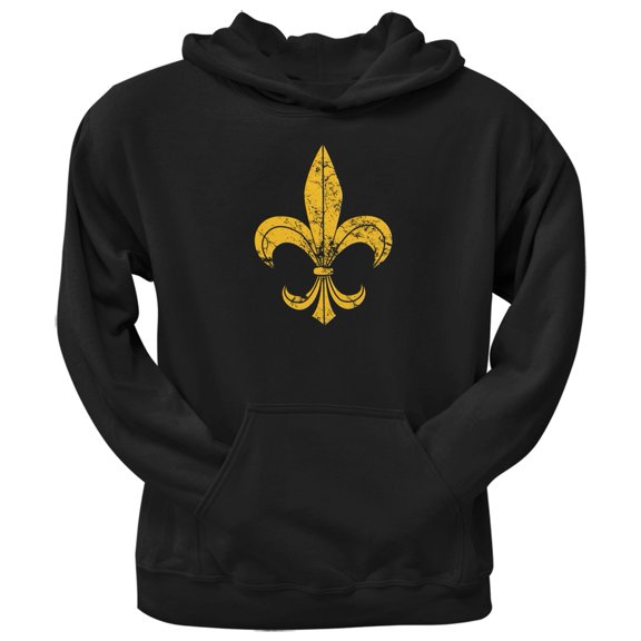 Distressed Fleur-de-lis Black Adult Pullover Hoodie - Medium