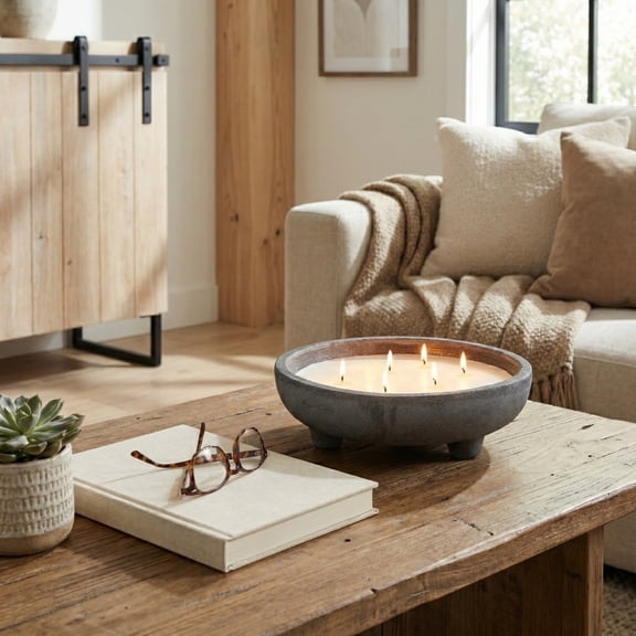 Distressed Footed Scented Candle Bowl for Home Decor - Decorative Pillar Candle for Bedroom, Bathroom, or Living Room Decor - Ideal Votive Accent for Indoor and Outdoor Area - 4", Black