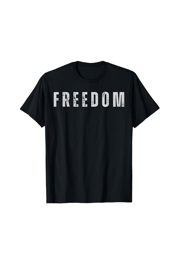 Distressed Freedom T-Shirt for Men - Bold White Letters on Black Tee, Perfect for Expressing Your Independence