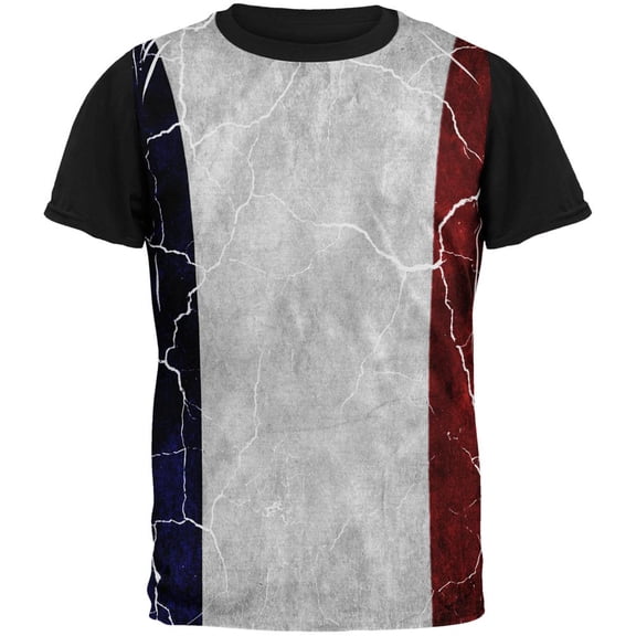 Distressed French Flag All Over Mens Black Back T Shirt Multi SM