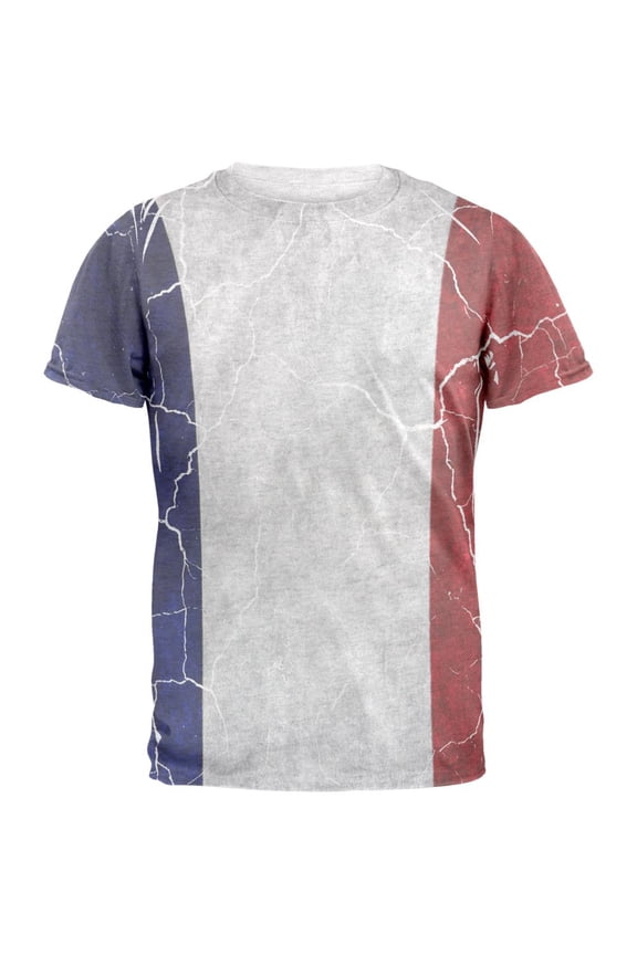 Distressed French Flag Mens T Shirt Heather White 2XL