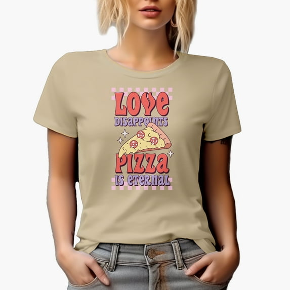 Distressed Funny Love Disappoints, Pizza Is Eternal - Retro Anti Valentine's Day Merch Gift, Tan T-Shirt, 3XL