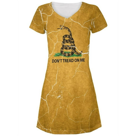 Distressed Gadsden Flag All Over Juniors V-Neck Dress