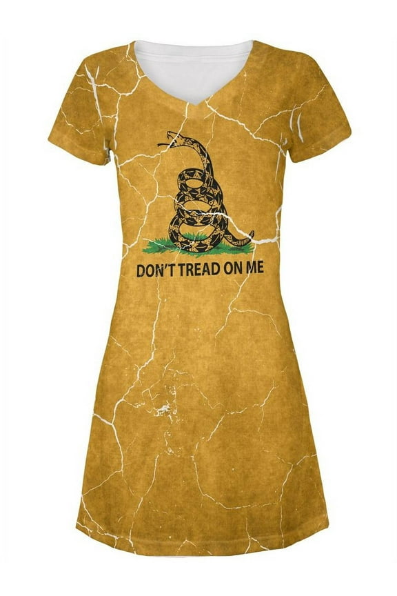Distressed Gadsden Flag All Over Juniors V-Neck Dress