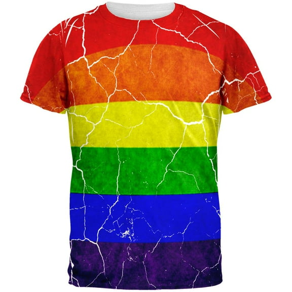Distressed Gay Pride Flag All Over Mens T Shirt Multi SM