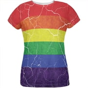 Distressed Gay Pride Flag All Over Womens T Shirt Multi 2XL