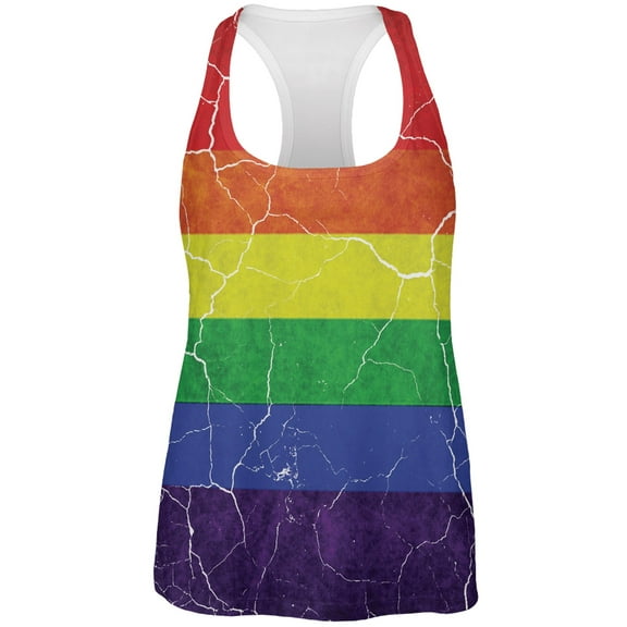 Distressed Gay Pride Flag All Over Womens Work Out Tank Top Multi MD