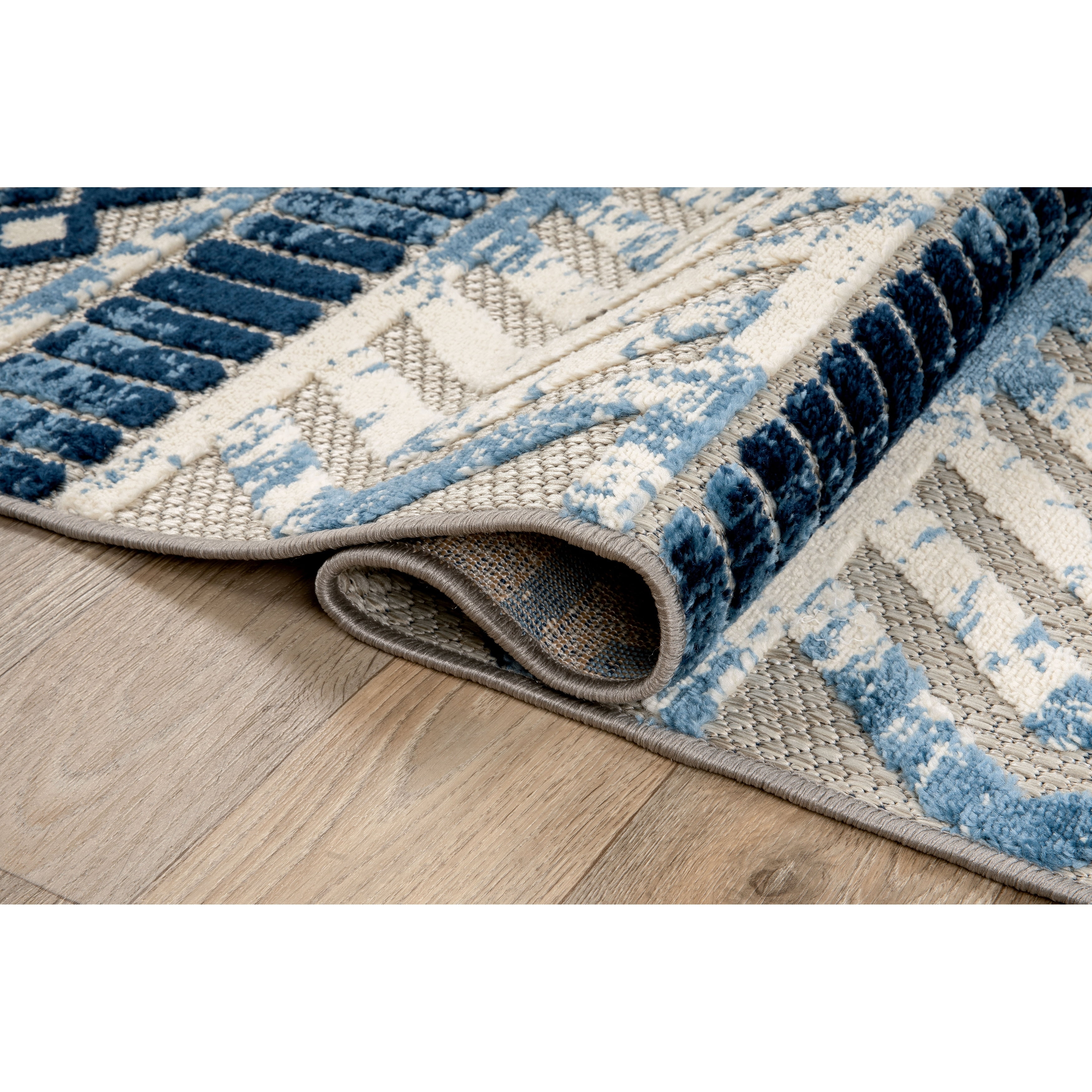 Navy Geometric Flat Woven 5' x 7' Reversible Area Rug