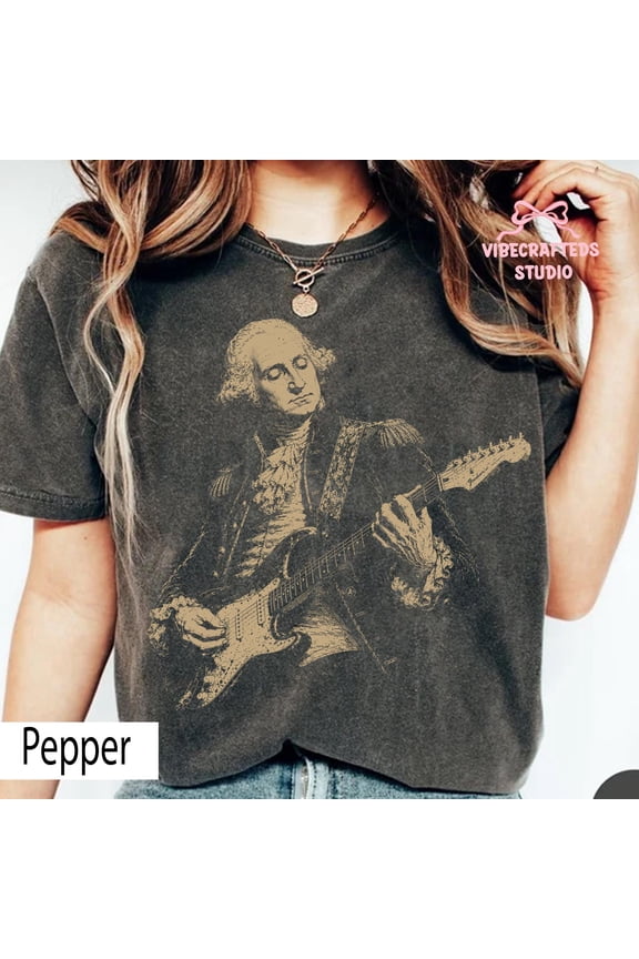 Distressed George Washington Playing Guitar Shirt, Vintage Patriotic Rocker Tee,America Guitar Shirt, 4th Of July Concert Tee