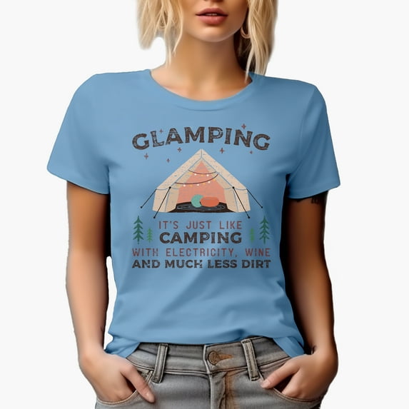 Distressed Glamping, Just Like Camping Quote - Tent Art Merch Gift, Baby Blue T-Shirt, 3XL