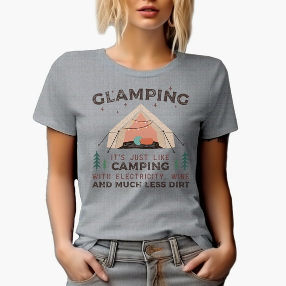 Distressed Glamping, Just Like Camping Quote - Tent Art Merch Gift, Heather Grey T-Shirt, 2XL