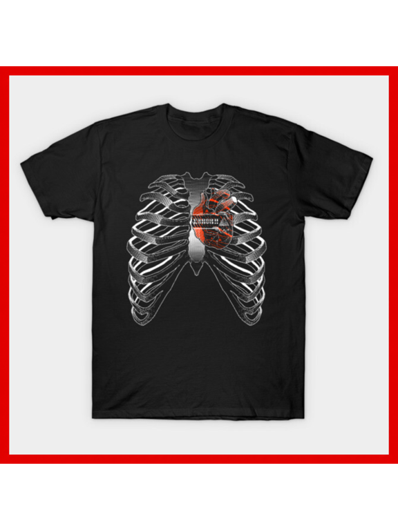 Distressed Glitch Heart Rib Cage T-Shirt Anatomical Graphic Tee Dark Aesthetic Alternative Clothing H216, for Unisex, Up to Size 5XL