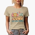 thumbnail image 1 of Distressed God Is Good All the Time - Retro Wavy Text Art Merch Gift, Tan T-Shirt, Small, 1 of 5