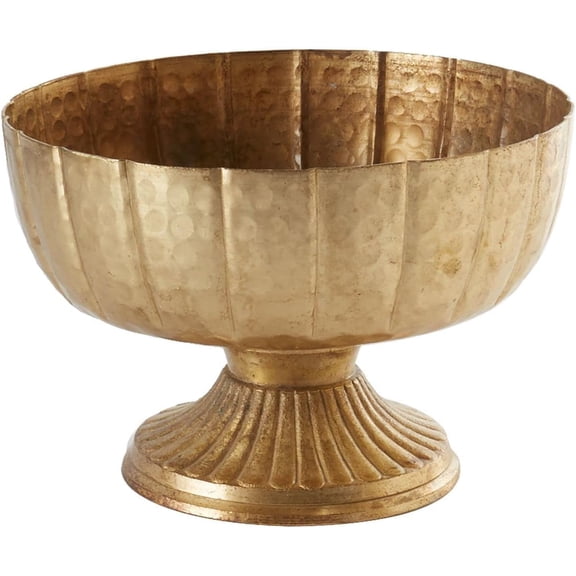 Distressed Gold Metal Compote Bowl - 8" Wide
