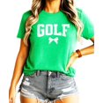 thumbnail image 1 of Distressed Golf Coquette Bow Shirt for Women and Teens Girly Graphic Tee for Golfer Vintage Green shirt Adult X-Large, 1 of 4