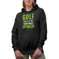 thumbnail image 1 of Distressed Golf Is a Good Walk Spoiled Sayings with Balls, Golf Player, Golfing or Golfer Themed Merch Gift, Black Hooded Sweatshirt or Hoodie, X-Large, 1 of 5