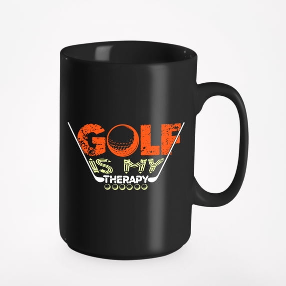 Distressed Golf Is My Therapy, Health Humor Quote, Golf Player, Golfing or Golfer, Black 15oz Ceramic Mug