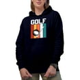 thumbnail image 1 of Distressed Golf Word with a Ball & Club, Golf Player, Golfing or Golfer Themed Merch Gift, Navy Blue Hooded Sweatshirt or Hoodie, Large, 1 of 5