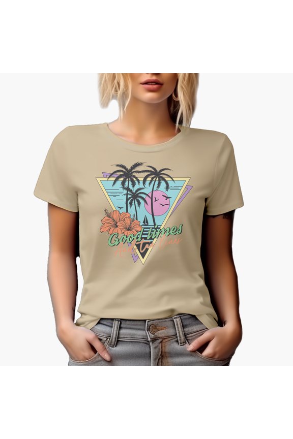Distressed Good Times and Tan Lines - Retro Tropical or Beach Art Merch Gift, Tan T-Shirt, Large