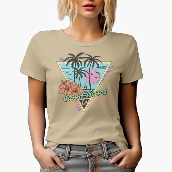 Distressed Good Times and Tan Lines - Retro Tropical or Beach Art Merch Gift, Tan T-Shirt, XL