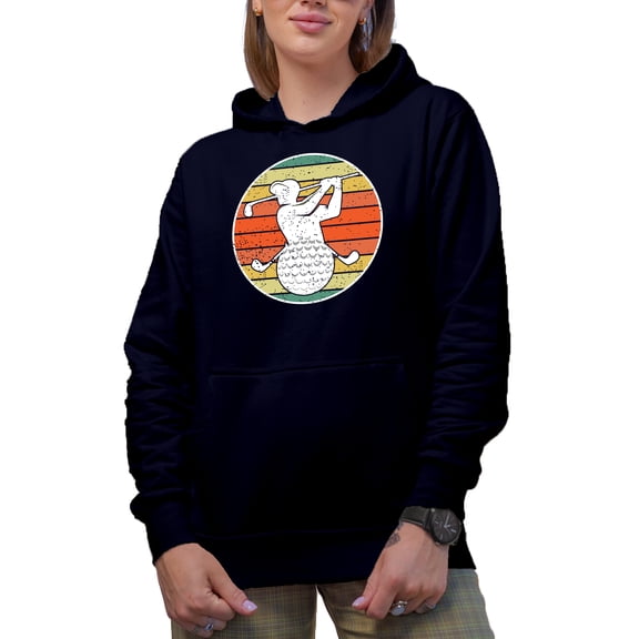 Distressed Graphic Ball with a Golf Player, Golfing or Golfer Themed Merch Gift, Navy Blue Hooded Sweatshirt or Hoodie, 2XL