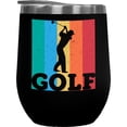 thumbnail image 1 of Distressed Graphic Golf Player, Golfing or Golfer Themed Merch Gift, Black 12oz Insulated Wine Tumbler, 1 of 5