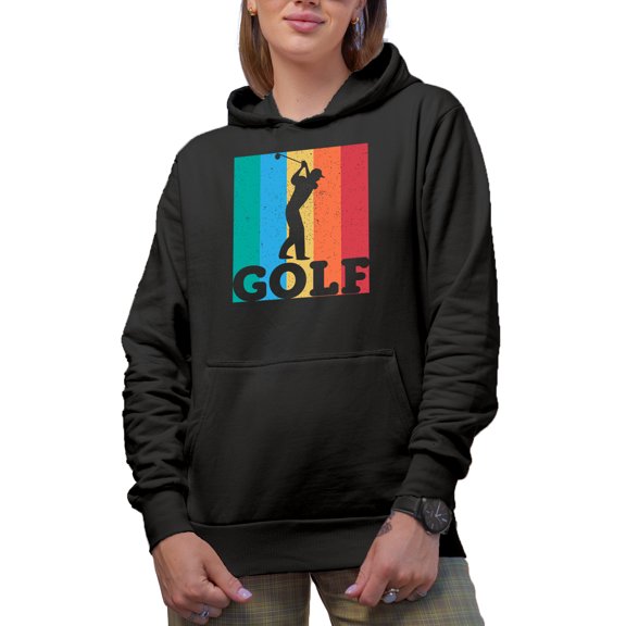 Distressed Graphic Golf Player, Golfing or Golfer Themed Merch Gift, Black Hooded Sweatshirt or Hoodie, Small
