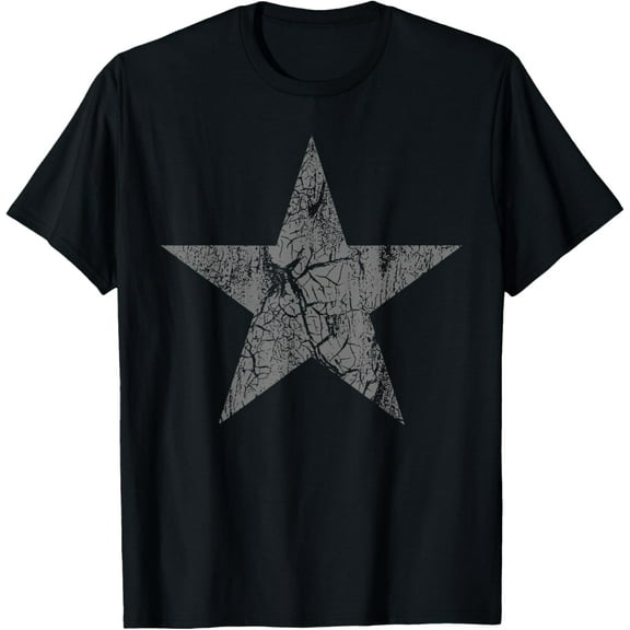 Distressed Gray Star Print Vintage Star Grunge T-Shirt