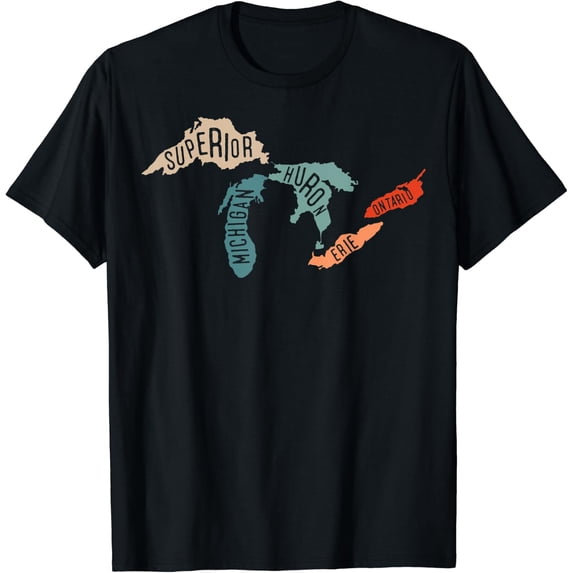 Distressed Great Lakes Huron Erie Michigan Ontario T-Shirt