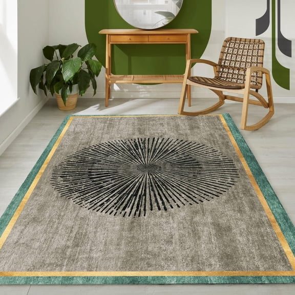 Distressed Green Gold Black Area Rug, Modern Art Deco Design Carpet, Non Slip Soft Shaggy, Living Room Bedroom Dining Room Office Kitchen Hallway Mat 2x3ft