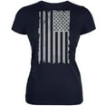 thumbnail image 1 of Distressed Grey Vertical American Flag Navy Juniors Soft T-Shirt - Large, 1 of 1