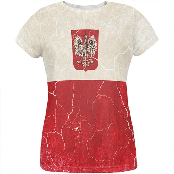 Distressed Grunge Polish Crest Flag All Over Womens T Shirt Multi X-LG