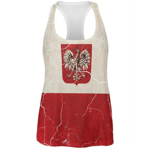 Distressed Grunge Polish Crest Flag All Over Womens Work Out Tank Top