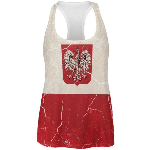 Distressed Grunge Polish Crest Flag All Over Womens Work Out Tank Top