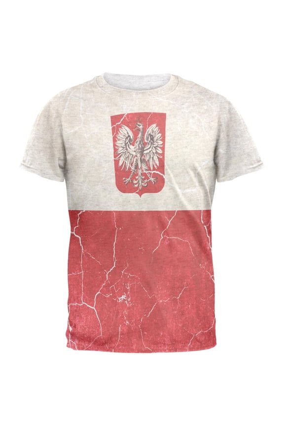 Distressed Grunge Polish Crest Flag Mens T Shirt Heather White LG