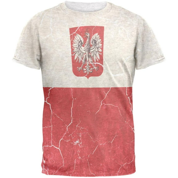 Distressed Grunge Polish Crest Flag Mens T Shirt Heather White SM