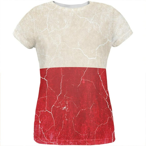 Distressed Grunge Polish Flag All Over Womens T Shirt Multi 2XL