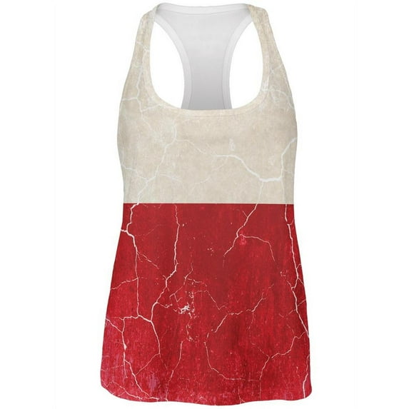 Distressed Grunge Polish Flag All Over Womens Work Out Tank Top Multi X-LG