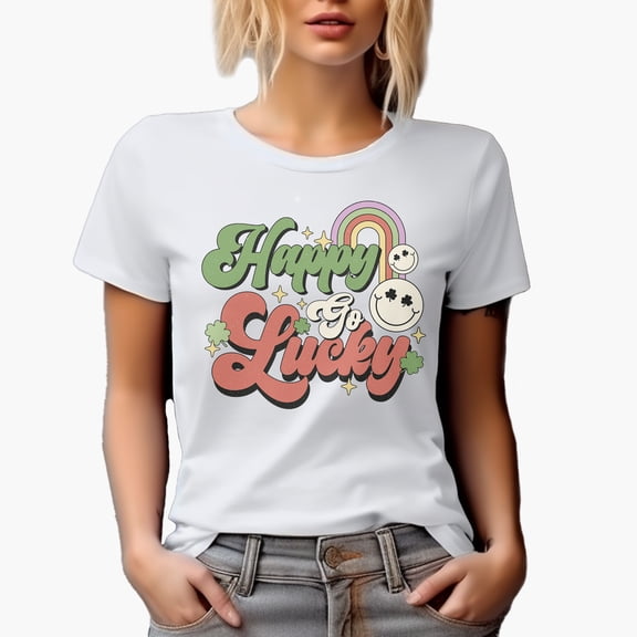 Distressed Happy Go Lucky - Retro St. Patrick's Day Art Merch Gift, White T-Shirt, XL