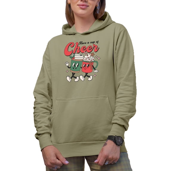 Distressed Have a Cup of Cheer - Retro Christmas Season Art Merch Gift, Sand Hooded Sweatshirt or Hoodie, XL