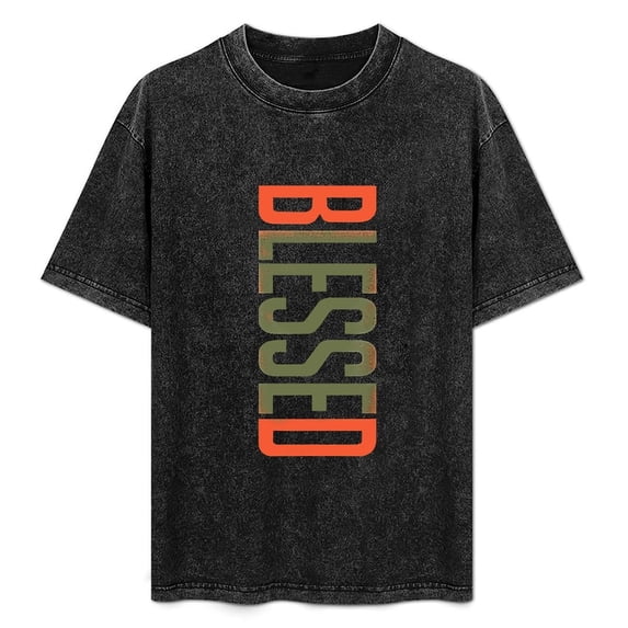 Distressed Heather Gray Tee Bold Blessed Gradient Print Relaxed Street Style