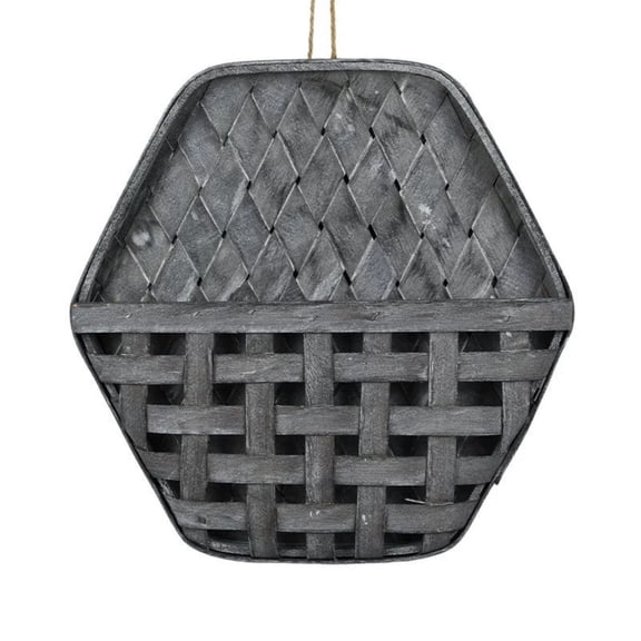 Distressed Hexagon Woven Natural Wood Hanging Wall Storage Basket, Sturdy Durable for Home Kitchen Entryway Living Room Porch Decor, 13.4x13.4 Inches, Perfect for Daily Storage