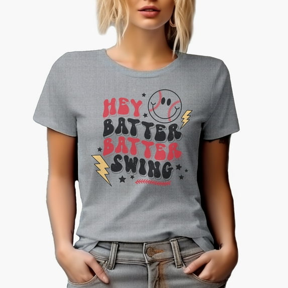 Distressed Hey Batter Batter Swing - 90s Retro Groovy Wavy Text & Baseball Themed Merch Gift, Heather Grey T-Shirt, 3XL