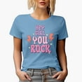thumbnail image 1 of Distressed Hey Girl, You Rock - Retro Art Merch Gift, Baby Blue T-Shirt, Large, 1 of 5