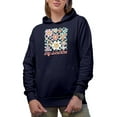 thumbnail image 1 of Hey, Sunshine & Retro Smiling Flowers Art Merch Gift, Navy Blue Hooded Sweatshirt or Hoodie, Medium, 1 of 5