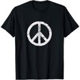 thumbnail image 1 of Distressed Hippie Peace Sign Cool Vintage Symbol Men Women T-ShirtMen and women, Black T-shirt, size: Extra large, 1 of 4